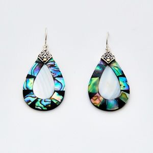 18K Pear Shaped Abalone Earrings + Pear Shell Center